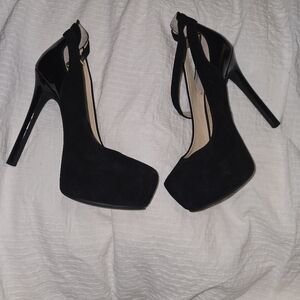 7.5 Jessica Simpson Black suede platform heels.